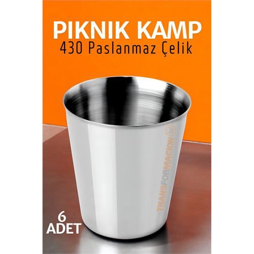 Paslanmaz Çelik Bardak Seti Kamp Piknik Bardağı 6 adet