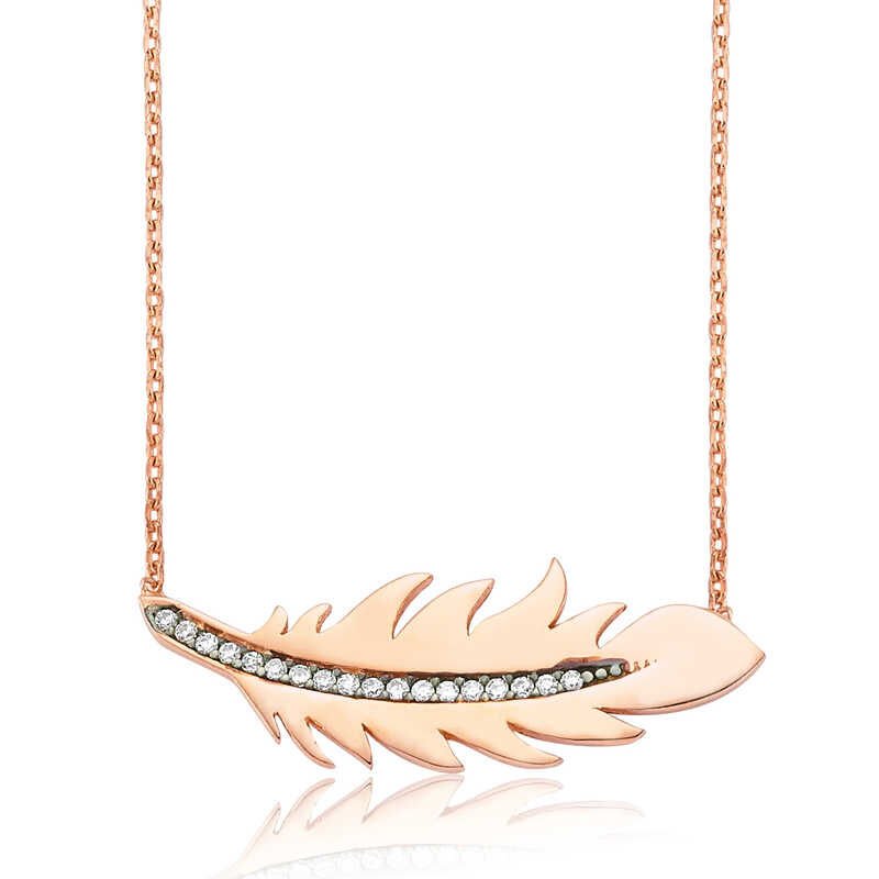 925 Ayar Gümüş Kuş Tüyü Kolye