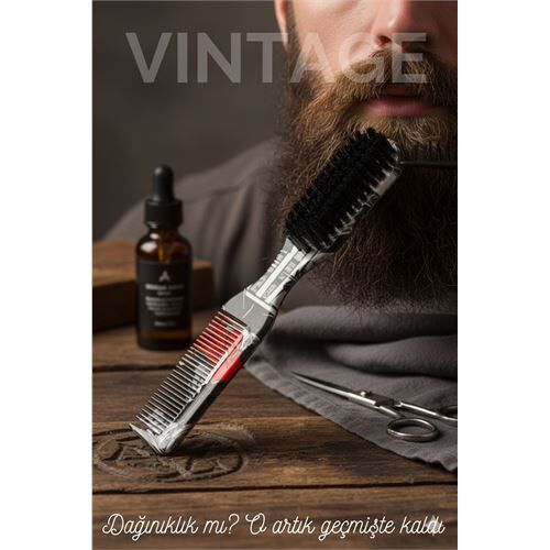 Vintage Sakal Bıyık Tarama Fırçası Çift Taraflı Sakal Tarak ve Fırça – Şekillendirici, Anti-Statik