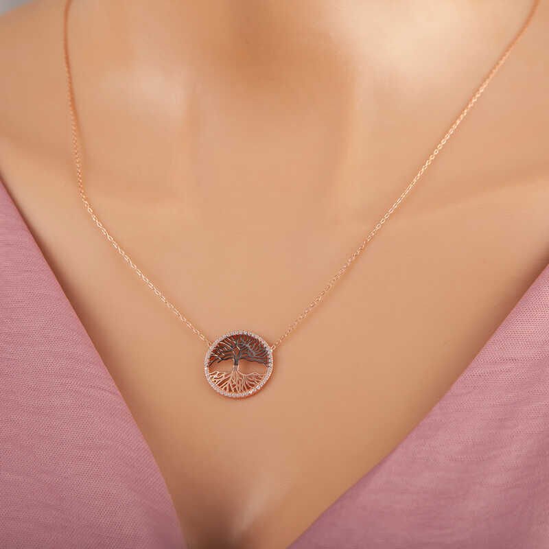 925 Ayar Gümüş Rose Hayat Ağacı Kadın Kolye