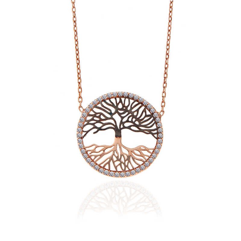 925 Ayar Gümüş Rose Hayat Ağacı Kadın Kolye