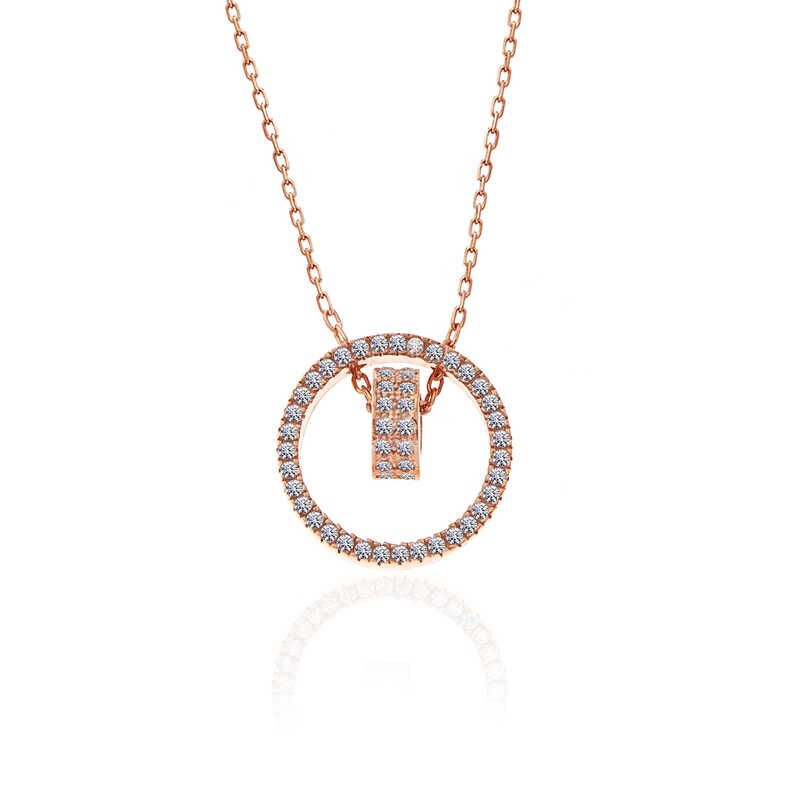 925 Ayar Gümüş Rose İç İçe Geçmiş Halka Kadın Kolye