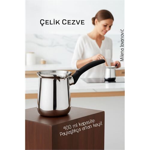 Çelik Cezve 400 ml - Süt ve Kahve Cezvesi