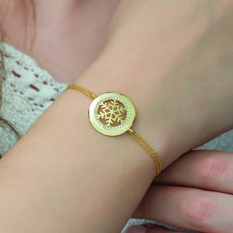 925 Ayar Gümüş Gold Kar Tanesi Bileklik