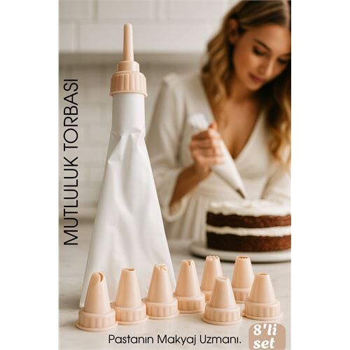 Profesyonel 8'li Krema Sıkma Torbası Seti | Pastacılık Dekorasyon Uçları ve Fırfır Başlıkları