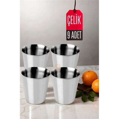 9 LU Paslanmaz Çelik Bardak – Kamp, Piknik ve Mutfak İçin Dayanıklı Metal Bardak