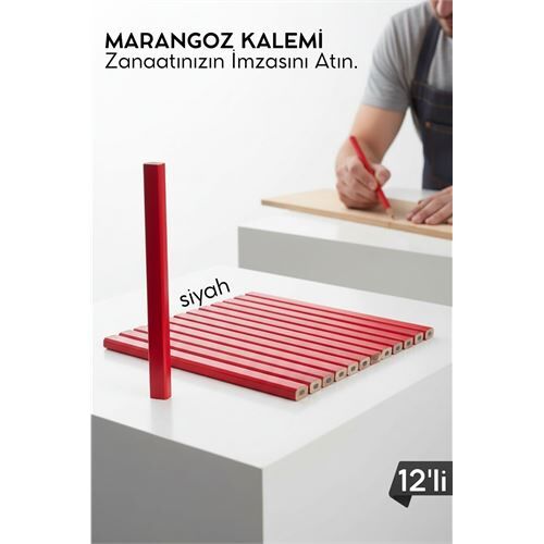 SİYAH 12'Lİ  Marangoz Kalemi - Ahşap İşleme Kalemi - Ahşap İşleme İşaretleme Araçları
