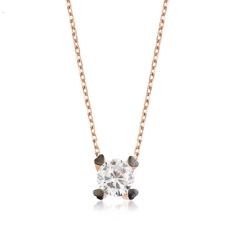 925 Ayar Gümüş Kalpli Tek Taş Kadın Gümüş Kolye