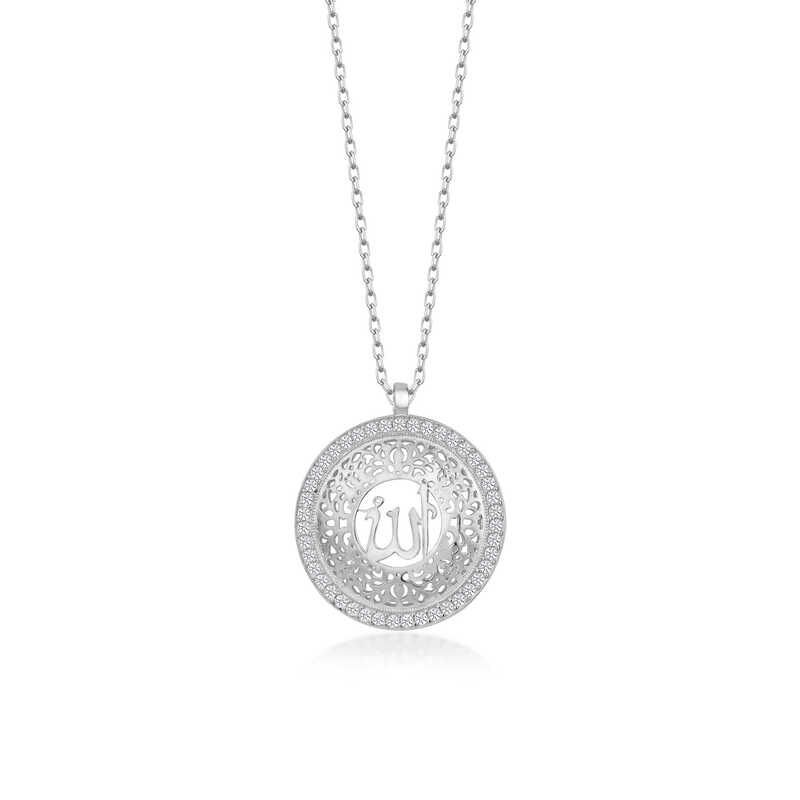 Gümüş Allah Yazılı Kadın Kolye