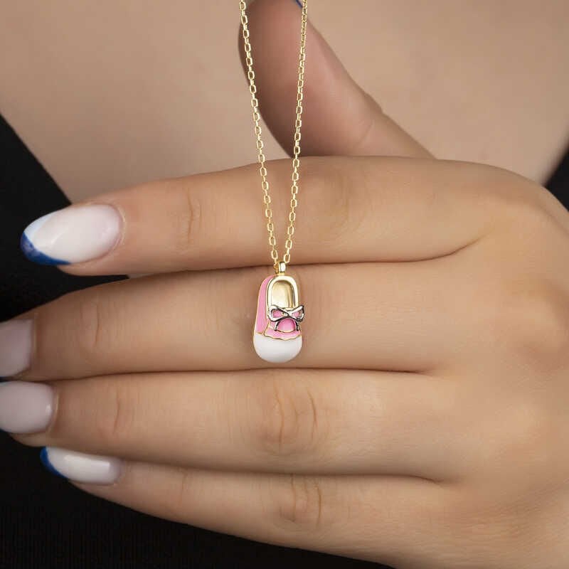 925 Ayar Gümüş Gold Kız Çocuk Pabuç Kadın Kolye