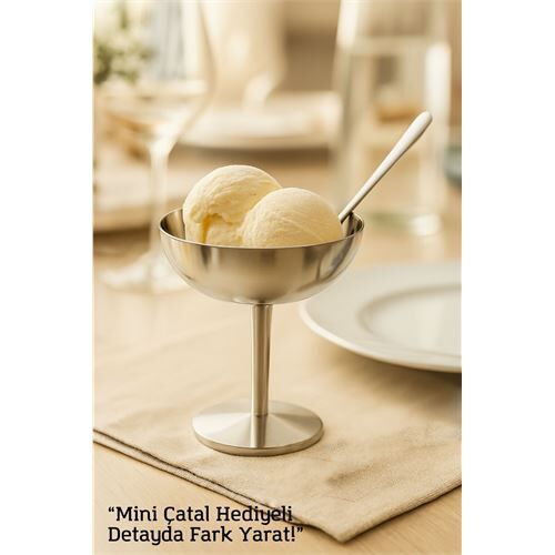 Gümüş Inox Çelik Ayaklı Dondurma ve Sunum Kasesi – Tatlı, Lokum ve Sunum Kabı