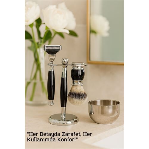 Koleksiyon Tıraş Seti – 304 Cerrahi Çelik & Kemik Saplı | Çift Cidarlı Tıraş Tası Icardi Collection