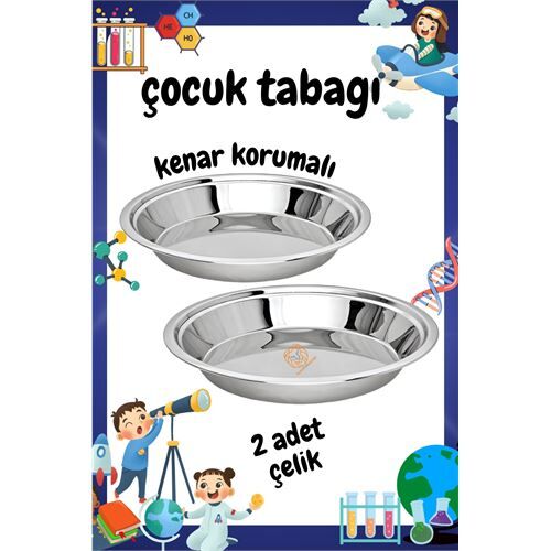 Çocuk Tabağı Güvenli Kenarlı Çelik 2 Adet 21 cm