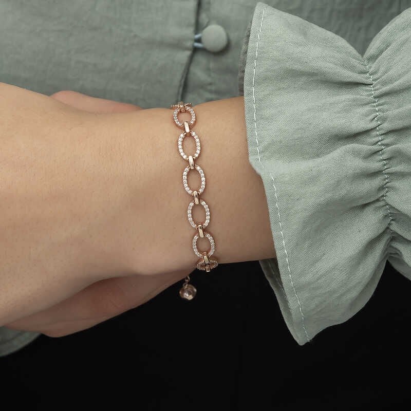 925 Ayar Gümüş Rose Oval Taşlı Bileklik