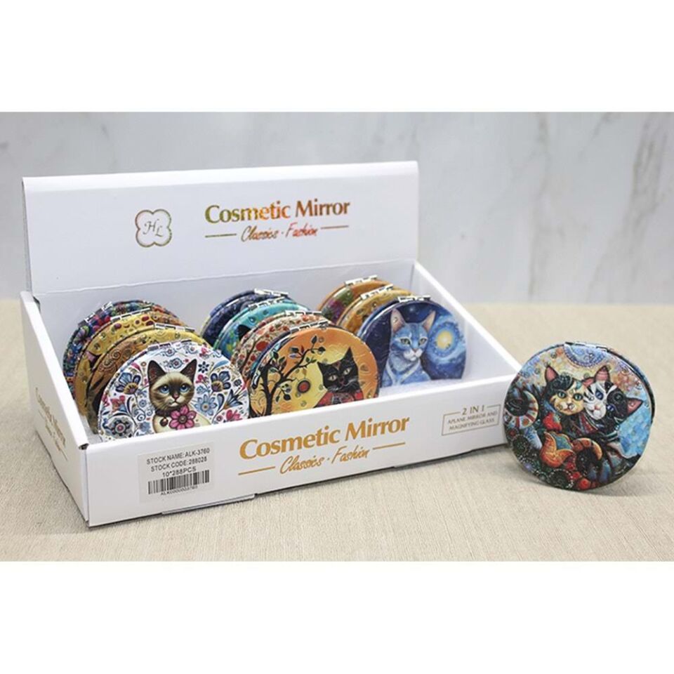 Kedi Taşlı El Aynası Yuvarlak İnce