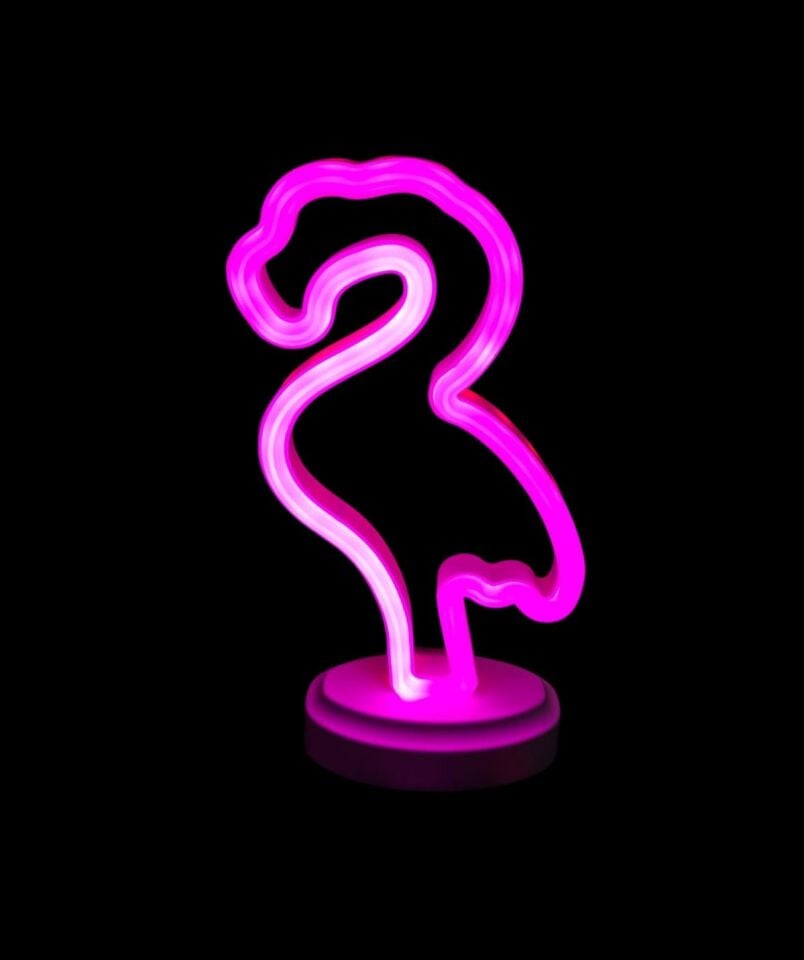 Neon Işıklı Flamingo Yazılı Masa Gece Lambası PİL+USB