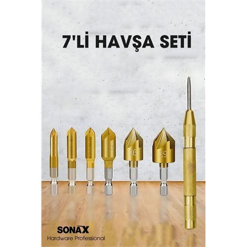 7'li HSS Titanyum Kaplı Kılavuz ve Havşa Matkap Ucu Seti + Otomatik Zımba