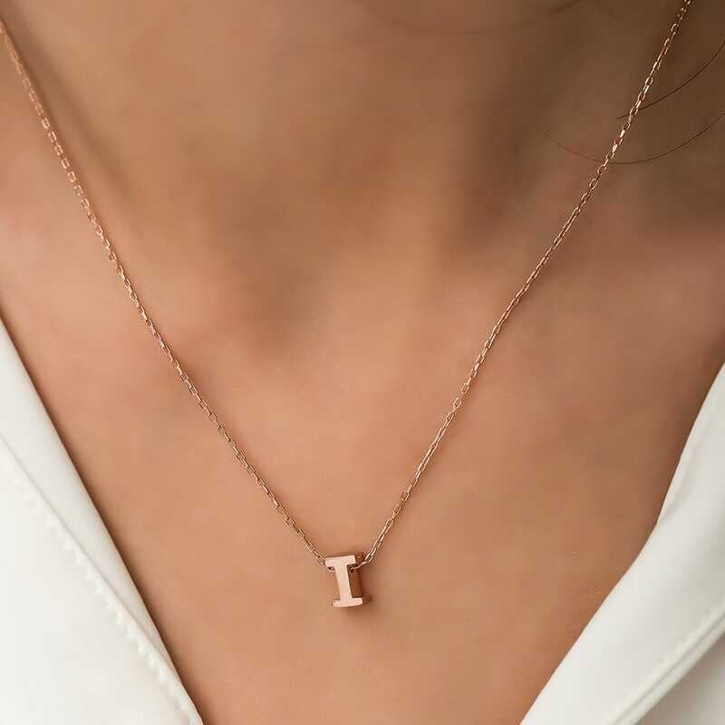 925 Ayar Gümüş Rose 3 Boyutlu I Harf Kadın Gümüş Kolye