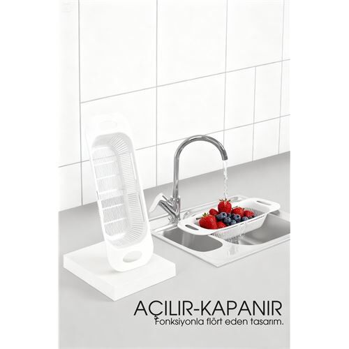 Ayarlanabilir Sürgülü Lavabo Süzgeci – Mutfak için Pratik ve Şık Tasarım BEYAZ