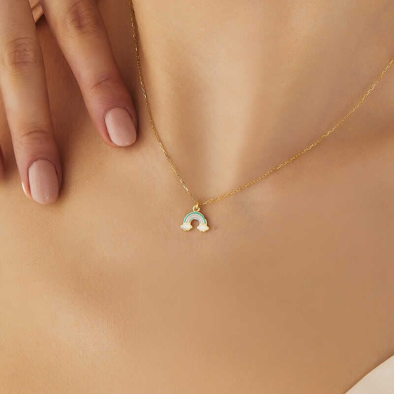 925 Ayar Gümüş Gold Gökkuşağı Kadın Kolye