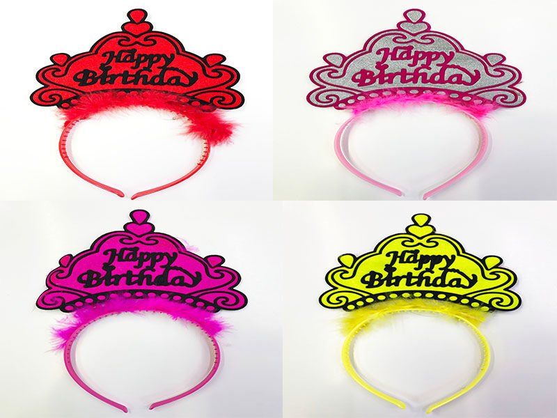 Parti Aksesuar Happy Birthday Yazılı Neon Renk Taç 12 Adet