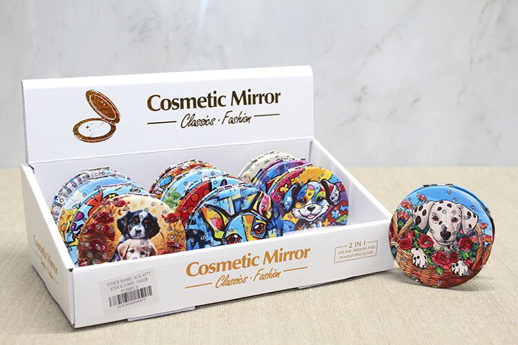 Sevimli Köpek Tasarımıyla Taş İşlemeli İnce El Aynası Yuvarlak