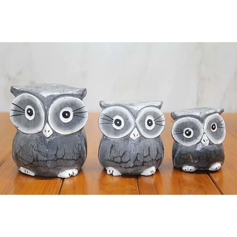 Ahşap 3'Lü Baykuş Seti