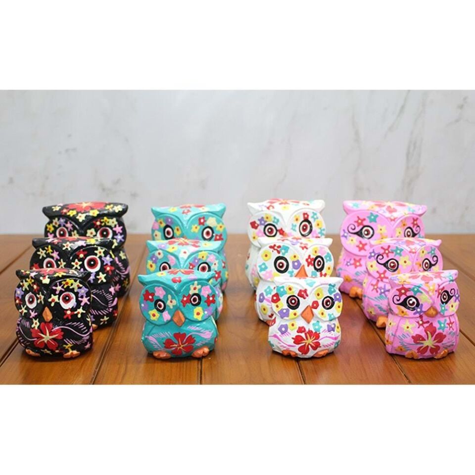 Ahşap 3'Lü Baykuş Seti