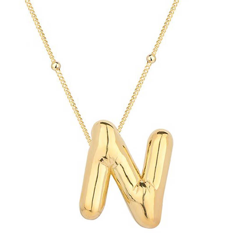 925 Ayar Gümüş Gold Balon N Harfi Kadın Kolye