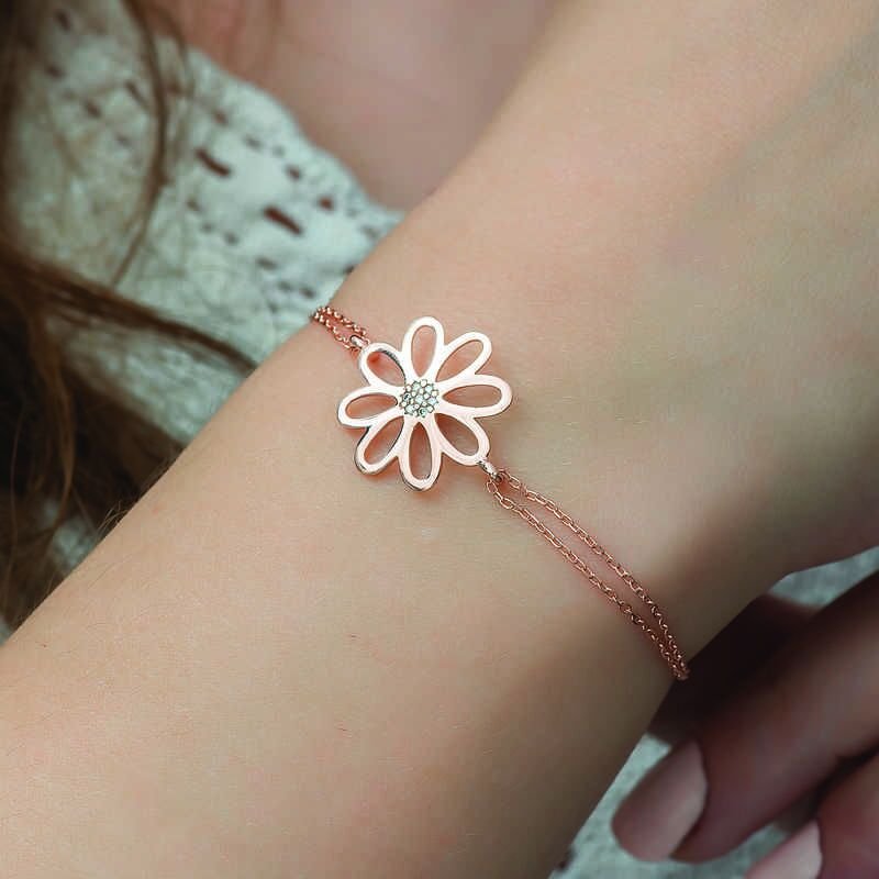 Gümüş Rose Çiçek Bileklik