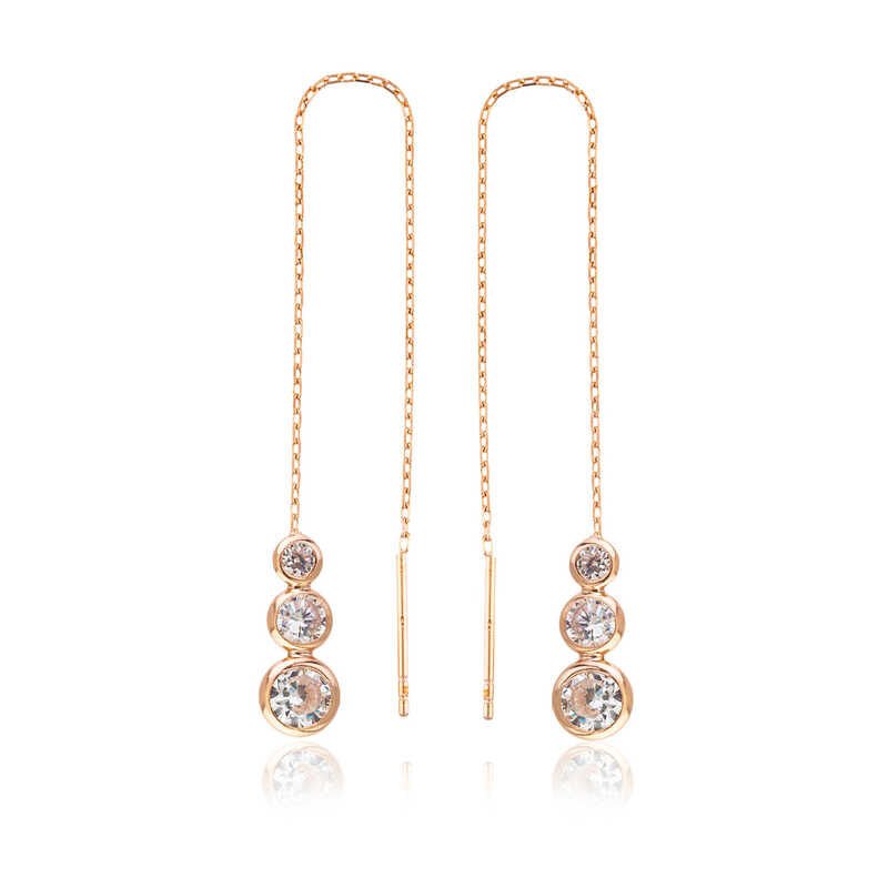 925 Ayar Gümüş Beyaz Taşlı Zincirli Küpe