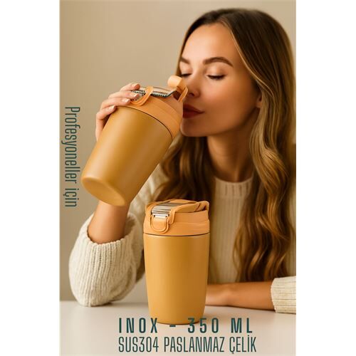 Inox Çelik Kahve Bardağı - 350 ml  SUS304 Çelik Termos Profesyonel LATTE