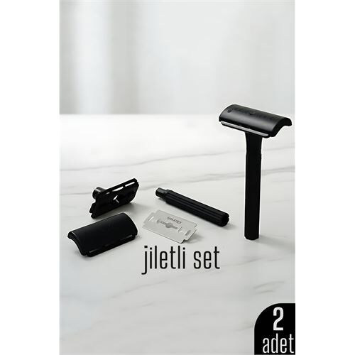 2'li Şık Siyah Plastik Tıraş Aleti – Manuel Tıraş Bıçağı  , Jiletli Ergonomik Saplı