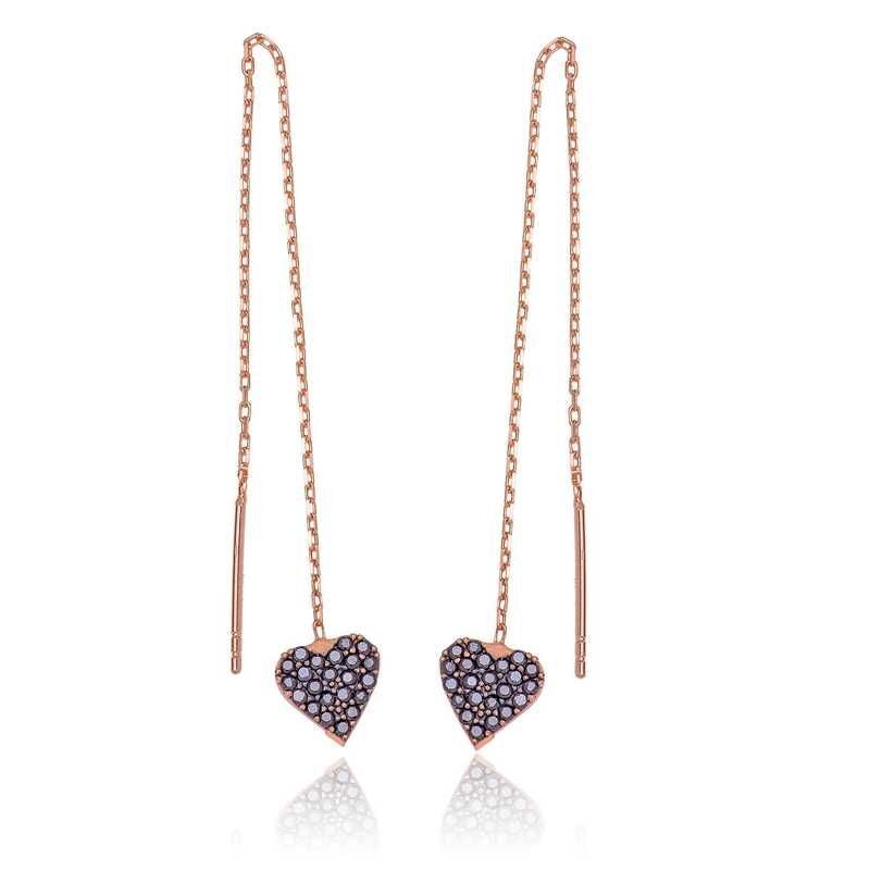 Gümüş Kalpli Zincir Küpe