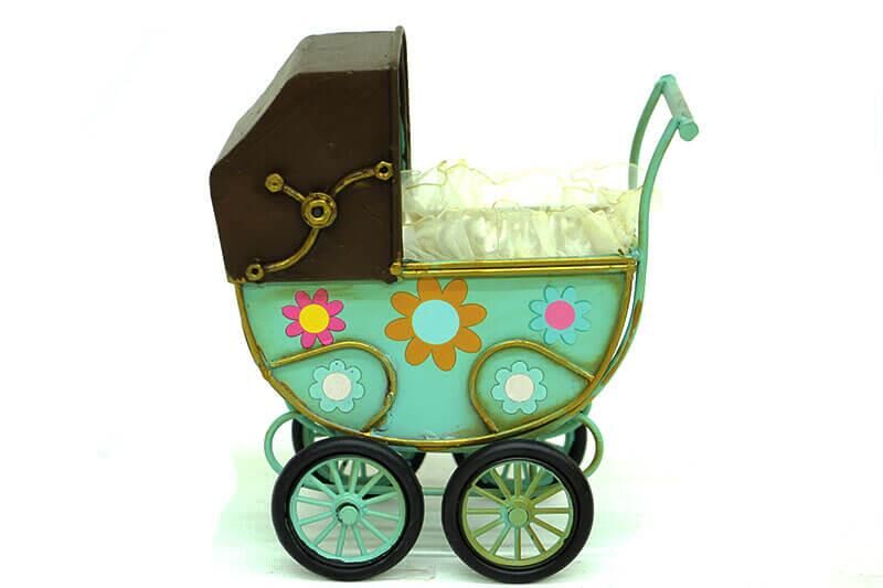 Dekoratif Metal Bebek Arabası Biblo Vintage Hediyelik