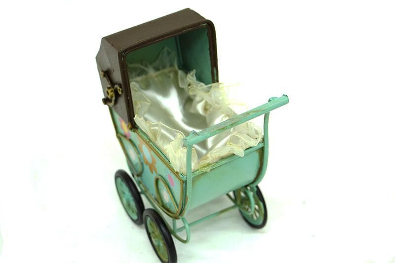 Dekoratif Metal Bebek Arabası Biblo Vintage Hediyelik