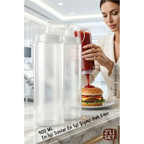 2'li Sos Şişesi, Ketçap Mayonez Hardal ve Zeytinyağı Şişesi Seti - 400 ml Sızdırmaz Kapaklı Profesyonel Mutfak Dispenseri