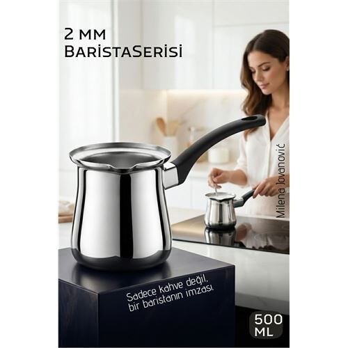Premium 304 Paslanmaz Çelik Cezve 500 ml Profesyonel Barista Serisi, Isıya Dayanıklı Sap