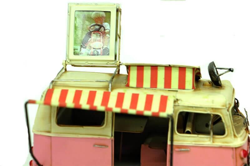 Dekoratif Metal Minibüs Çerçeveli ve Tenteli Vintage Hediyelik