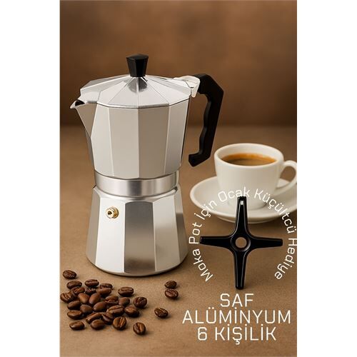 Klasik Italyan Moka Pot - 6061 Saf Alüminyum  Profesyonel Moka Pot - 6 kişilik