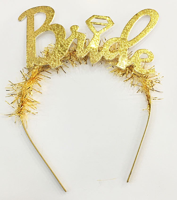 Parti Altın Renk Bekarlığa Veda İtalik Yazı Alyanslı Bride Taç