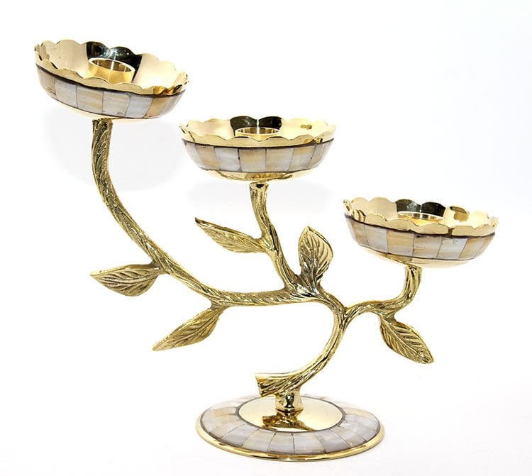 Pirinç Sedefli 3'Lü Şamdan