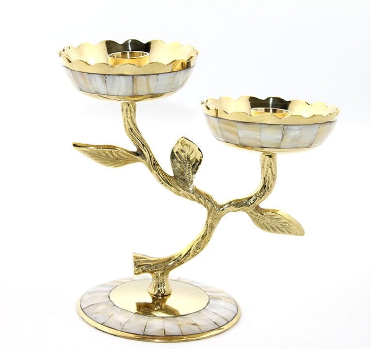 Pirinç Sedefli 2'Li Şamdan