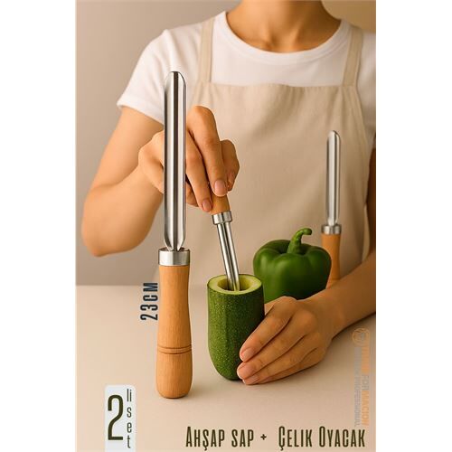 Oyacak - 2 Lİ SET Dolmalık Kabak ve Biber Patlıcan Oyacağı 304 Paslanmaz Çelik
