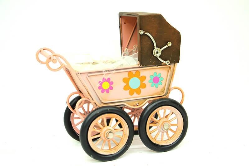Dekoratif Metal Bebek Arabası Biblo Vintage Hediyelik