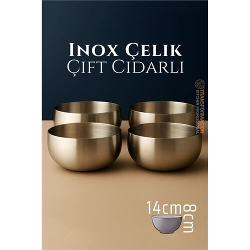 Çift Cidarlı Kase - Inox Çelik Kase  14 cm 4 LÜ SET
