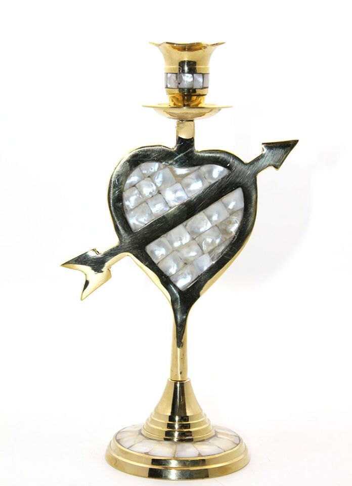 Pirinç Sedefli Tekli Şamdan