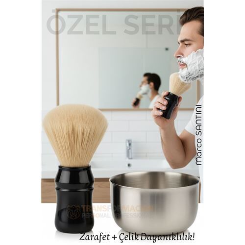Klasik Tıraş Seti – Ahşap Saplı Fırça & 304 Paslanmaz Çelik Tıraş Tası