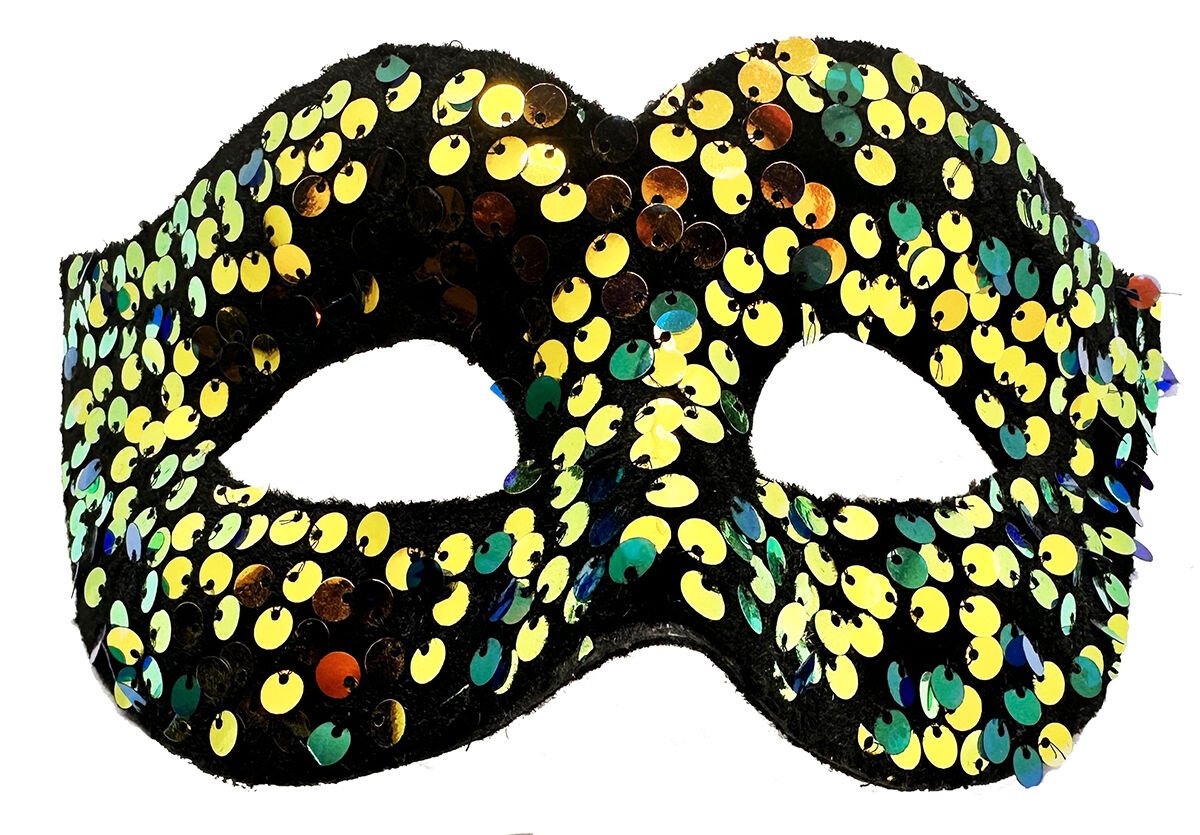 Altın Renk Arkadan Lastikli Pul Payet İşlemeli Balo Maskesi