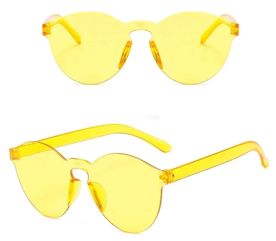 Sert Mika Oval Şekilli Çerçevesiz Sarı Gözlük Retro Parti 5x14 cm